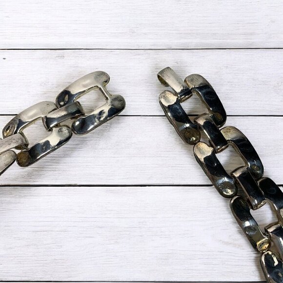 Silver Tone Chunky Square Chainlink Necklace Belt Extra Long 34" - Picture 6 of 6